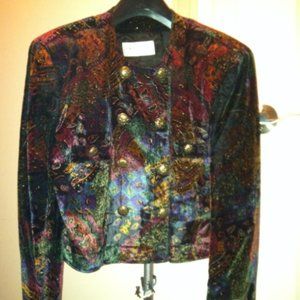 Vertigo Paris Velvet Patterned Double Breasted Crop Blazer Sz M